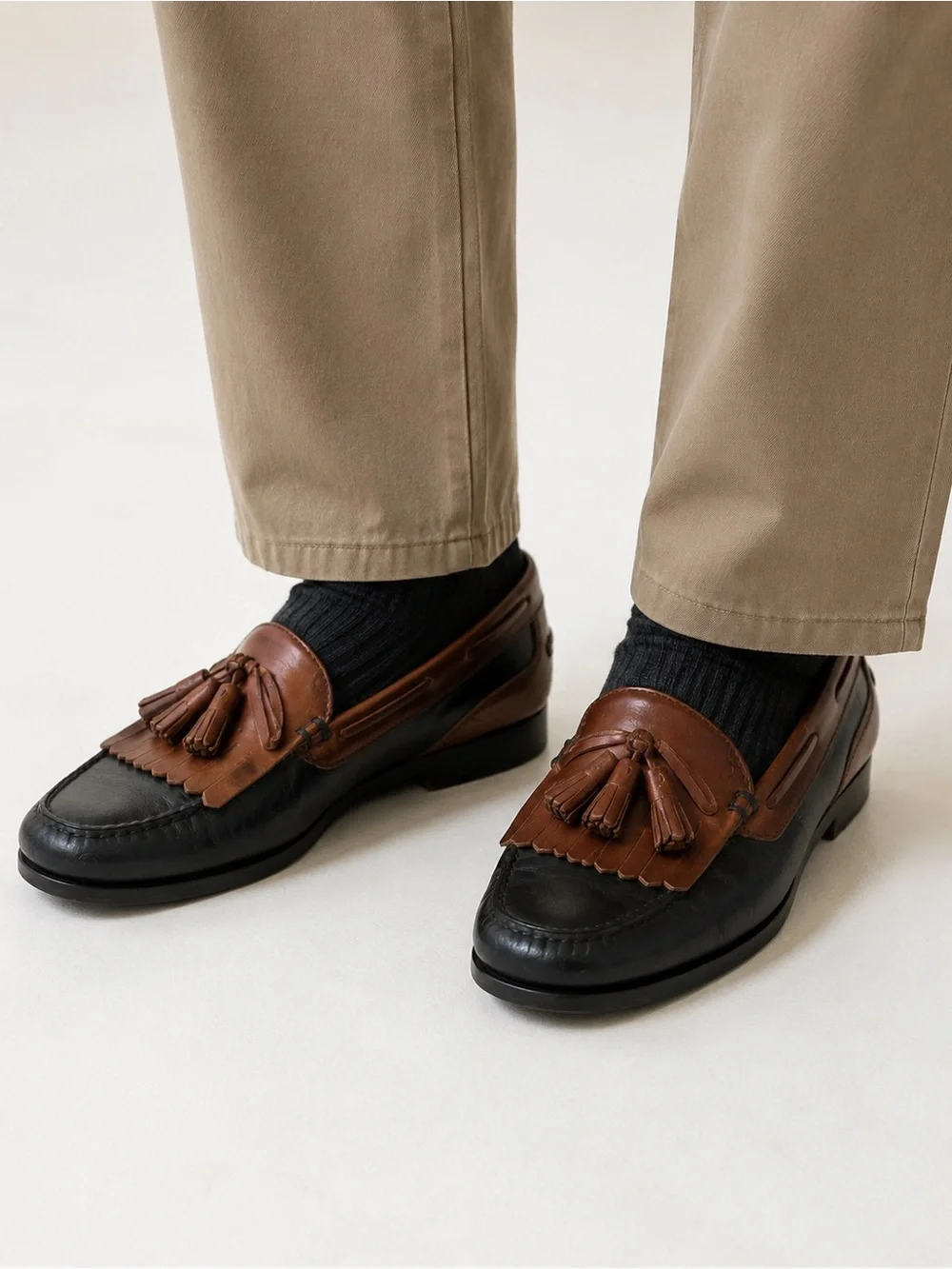 Nordstrom Men’s 10W Two Tone Leather Kiltie Tassel Loafers Brown Black